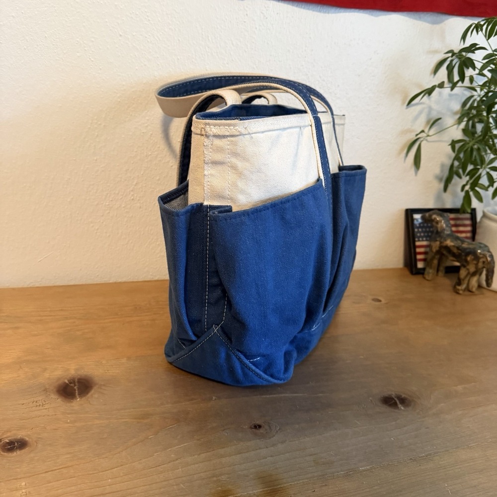 Vintage L.L. Bean Boat And Tote Denim Canvas 6 Pockets Original Bag Garden - Picture 5 of 11